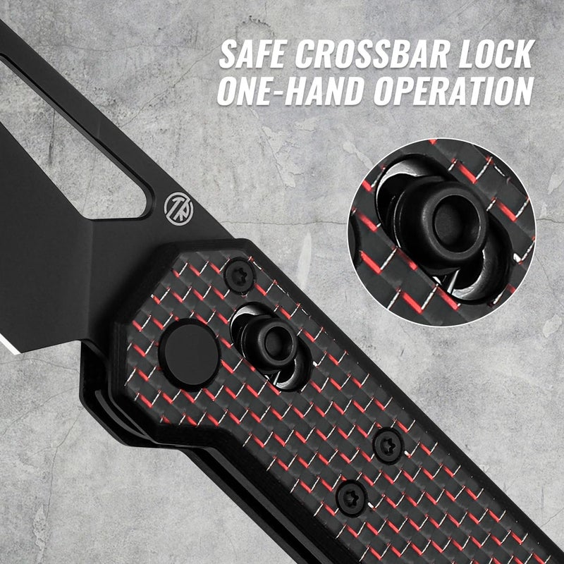 TACRAY Tarcus Folding Pocket Knife, 3.5" D2 Steel DLC Blade Carbon Fiber Overlay Handle, Lightweight EDC Knife with Crossbar Lock for Men and Women, Ideal for Camping, Hiking, and Survival - Image 3